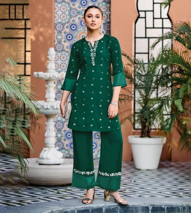 autumnlane kanika moss green handwork tunic with pant co-ord set