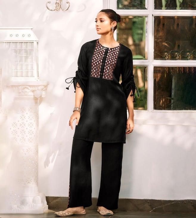 autumnlane lama black embroidery tunic with pant co-ord set