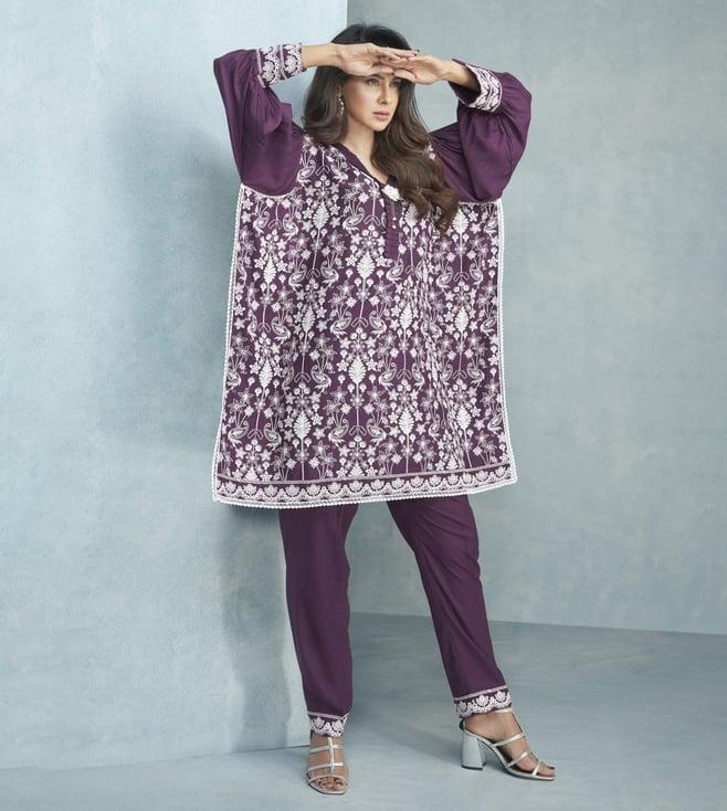 autumnlane violet iris jam embroidered tunic with pant co-ord set set