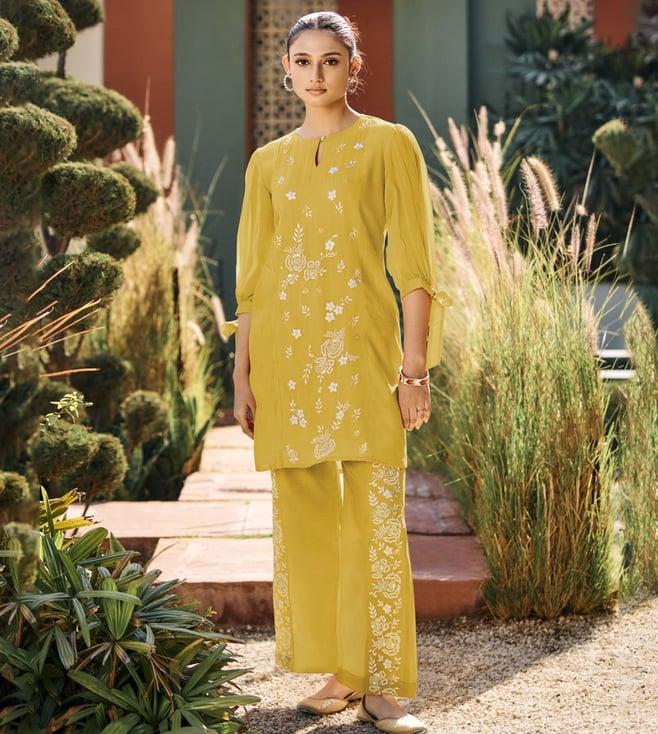 autumnlane alice yellow applique & embroidery tunic with pant co-ord set set