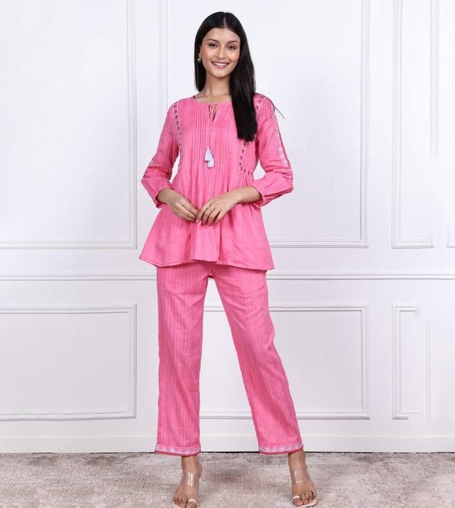 autumnlane slush pink cotton top with pant co-ord set