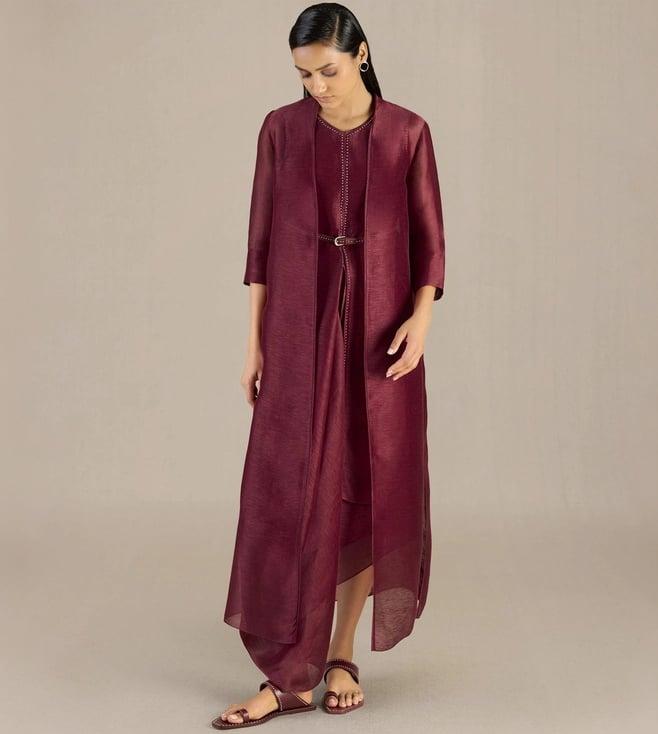 ampm maroon ikai dania dress and throw and belt