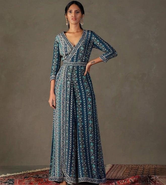 ri.ritu kumar prussion blue bougaenvilla jumpsuit