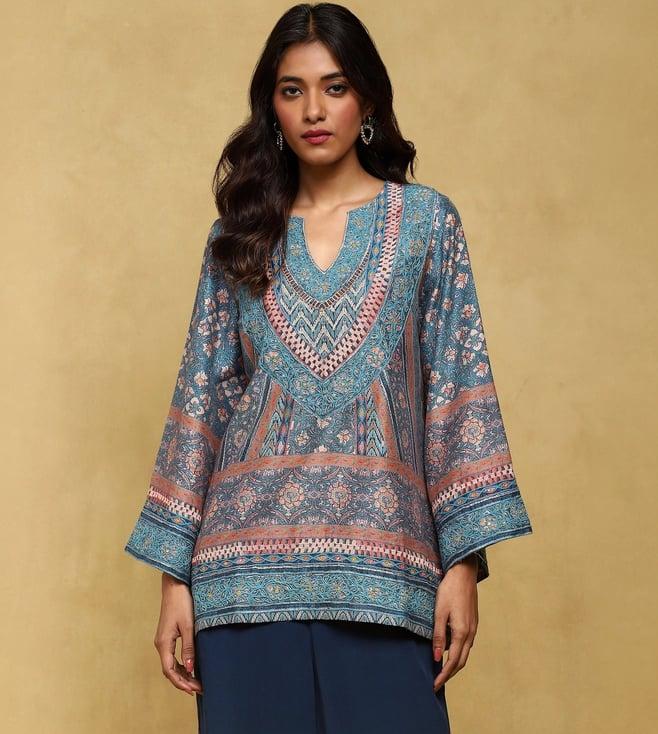 ritu kumar blue multan printed short top