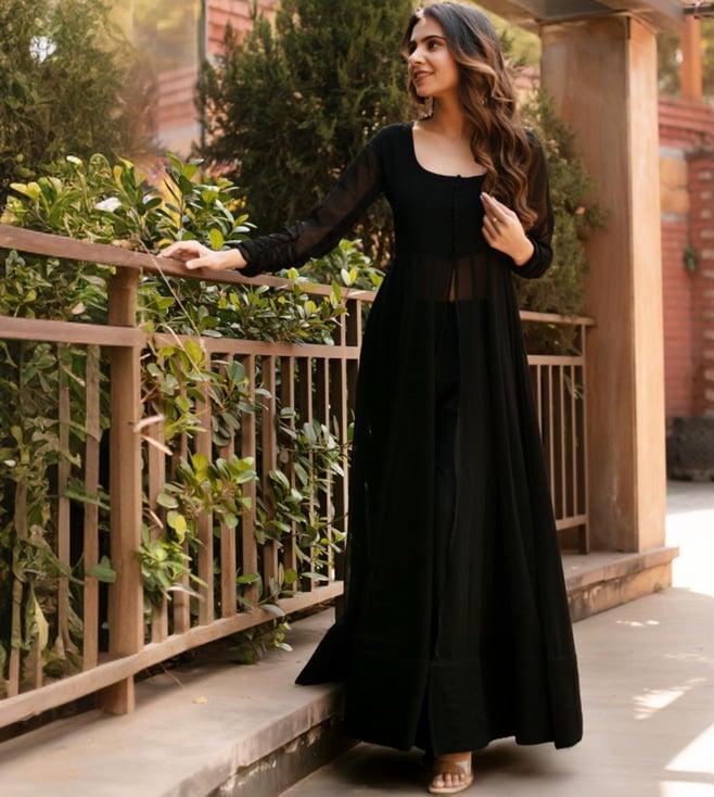 calmna black georgette cape with pant co-ord set