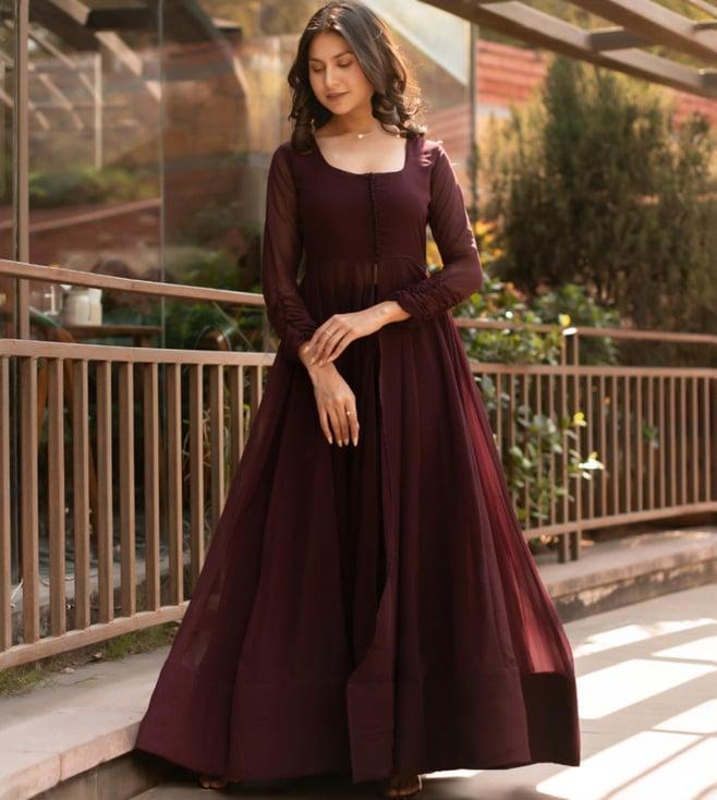 calmna wine georgette cape with pant co-ord set