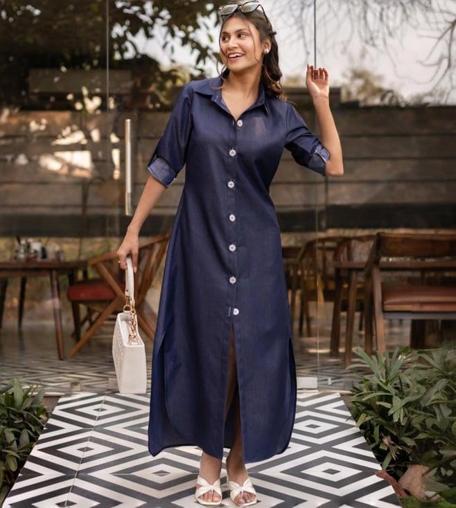 calmna maisha blue denim shirt dress