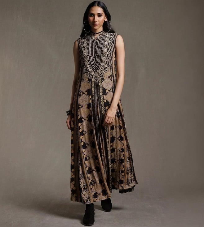 ritu kumar black & beige floral printed jumpsuit