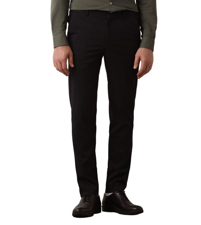 selected homme navy blue striped slim fit flat front trousers