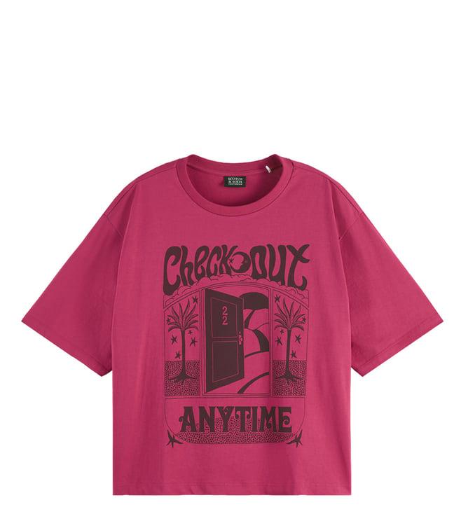 scotch & soda bohemian pink front artwork print loose fit t-shirt