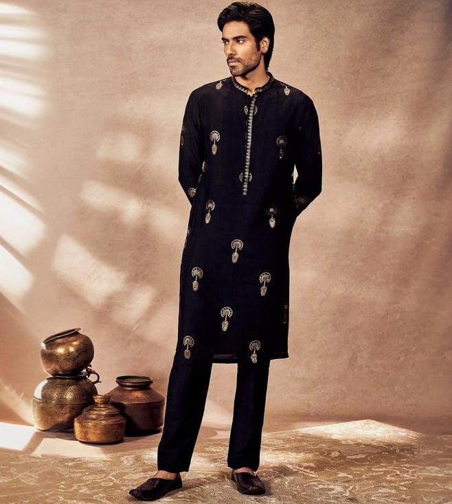 masaba black traveller's palm jacquard kurta