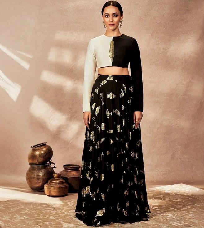 masaba black potters touch skirt with top set