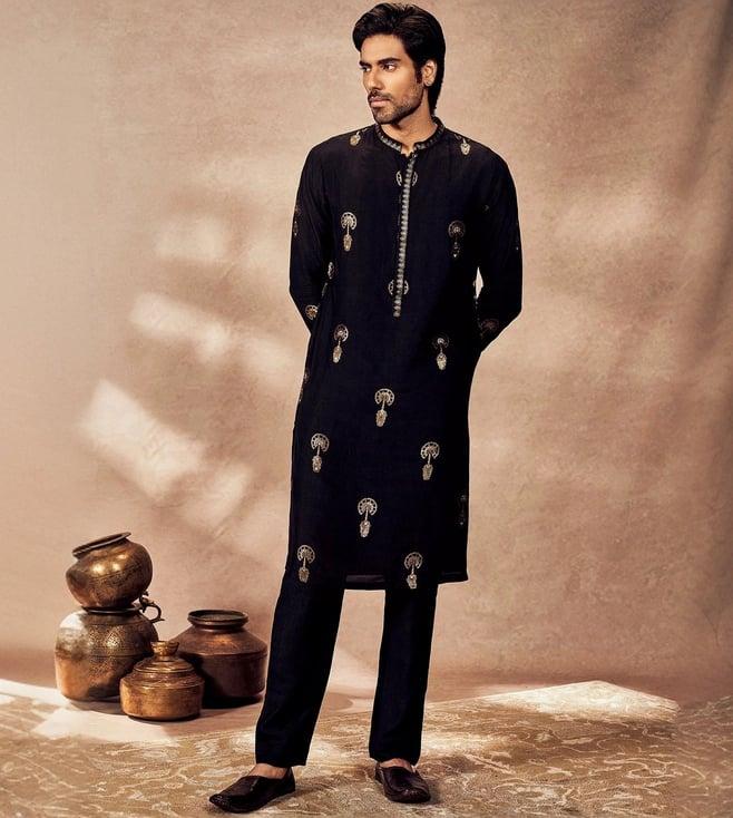 masaba black traveller's palm jacquard kurta with pant