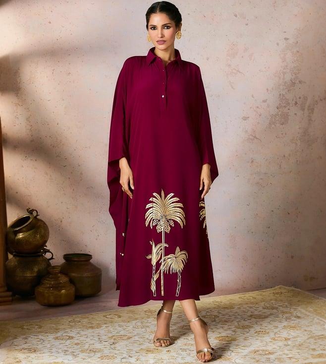 masaba cranberry palm foil print kaftan