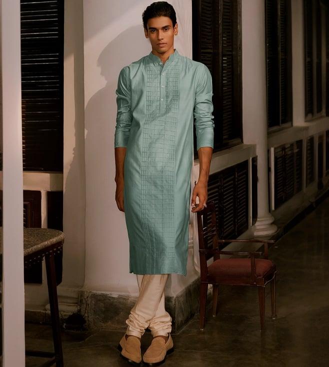 andamen blue heritage men long length pleats/tucks kurta