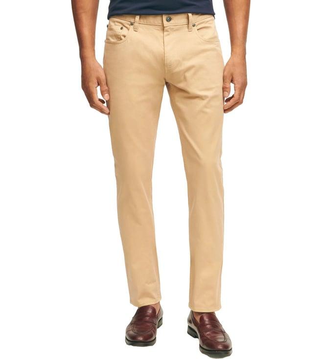 brooks brothers beige slim fit five-pocket stretch cotton garment dyed pants