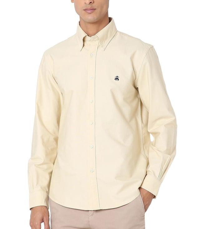 brooks brothers beige regular fit sport shirt