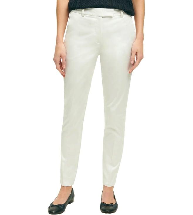 brooks brothers white modern fit straight fitted cotton stretch pant