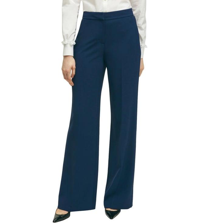 brooks brothers navy modern fit crepe wide-leg trousers