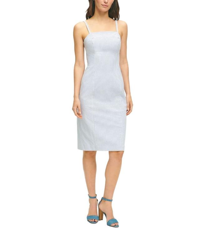 brooks brothers blue modern fit classic seersucker square neck dress