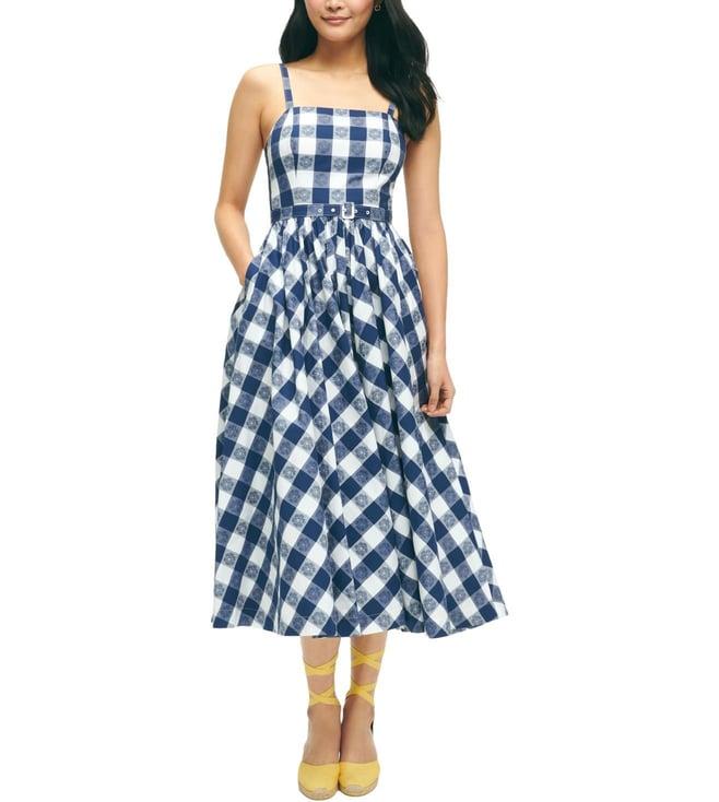 brooks brothers navy modern fit classic cotton gingham dress