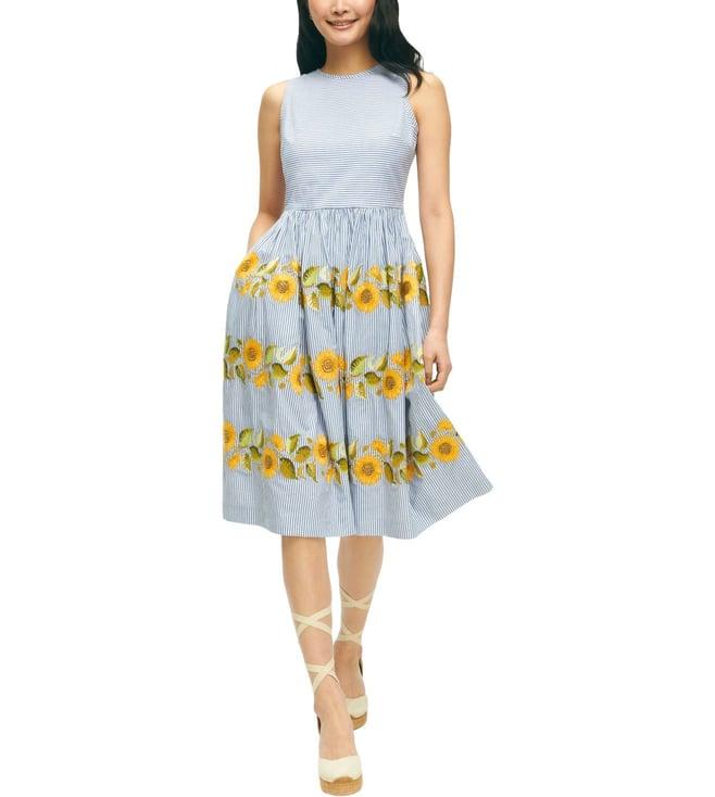 brooks brothers white modern fit classic sunflowered embroidered dress