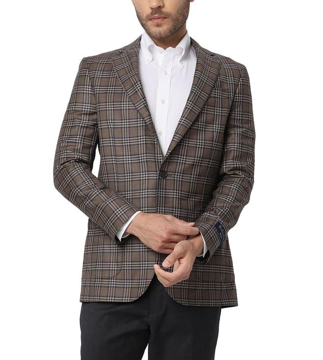 brooks brothers grey regular fit regent classic-fit merino wool plaid sport coat