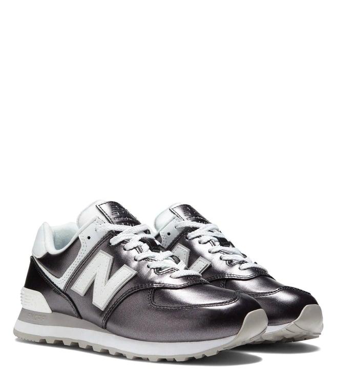 new balance women 574 black metallic sneakers