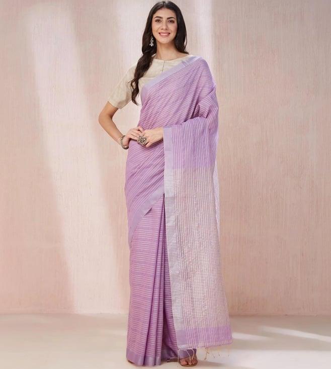 fabindia purple linen blend woven sari