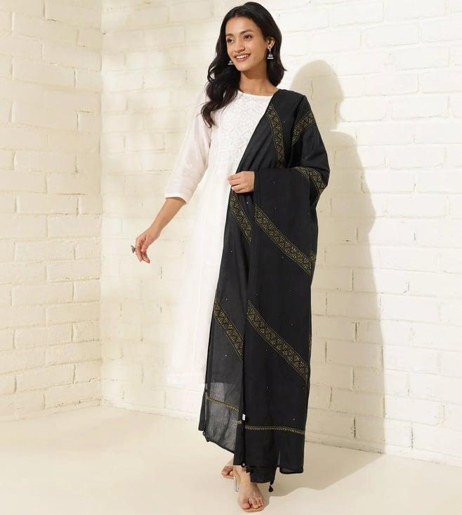 fabindia black cotton chikankari dupatta