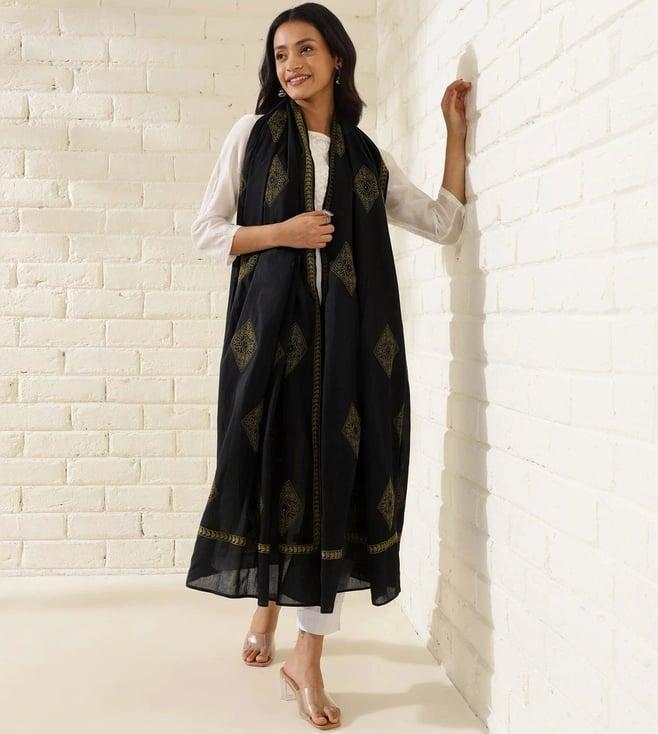 fabindia black cotton chikankari dupatta