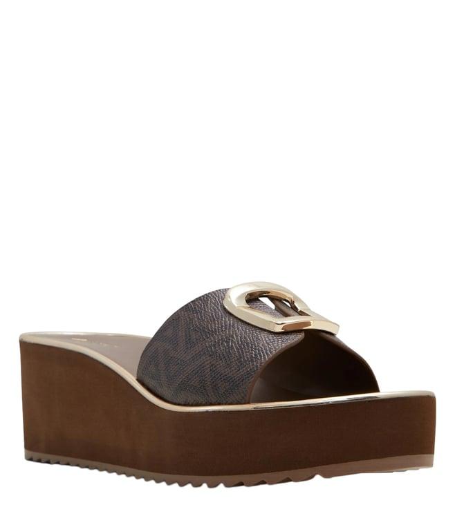 aldo women's menhaden brown slide sandals (animal attack)