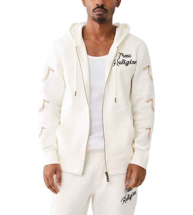 true religion cream logo regular fit hoodie