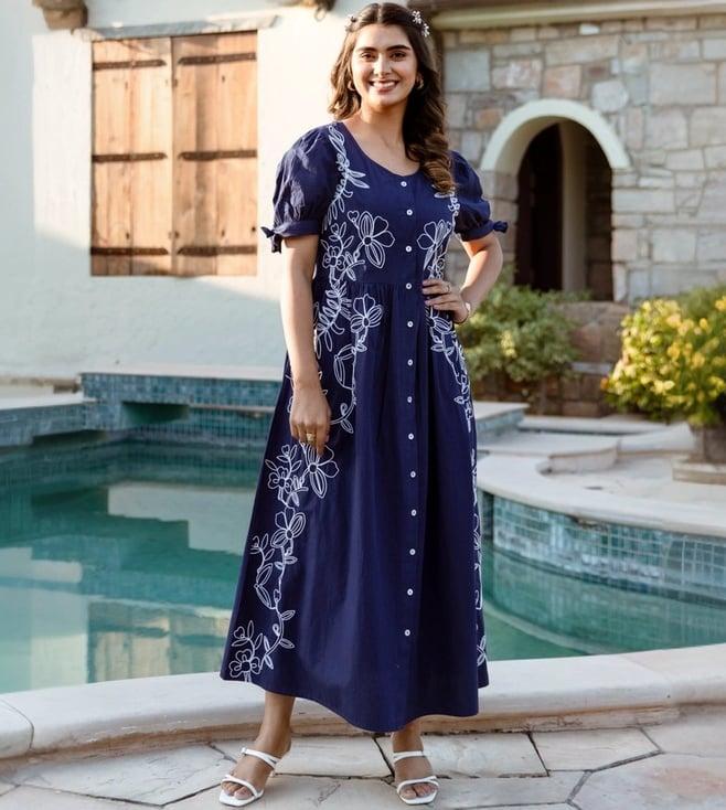 autumnlane blue osho yale embroidery cotton dress