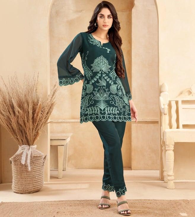 autumnlane green srijan fern embroidered co-ord set tunic with pant