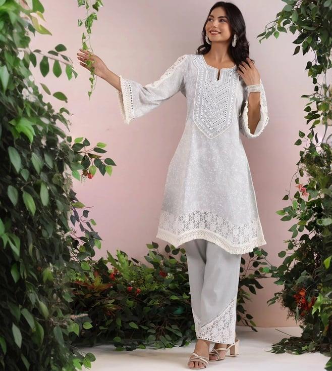 autumnlane grey bisu cloud elegant co-ord set kurta with pant