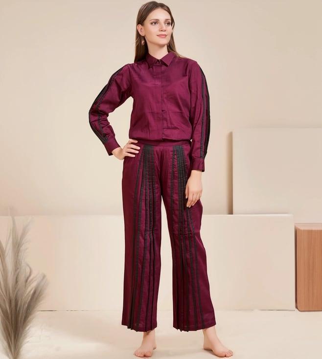 autumnlane maroon soul mulberry cotton co-ord set shirt with pant