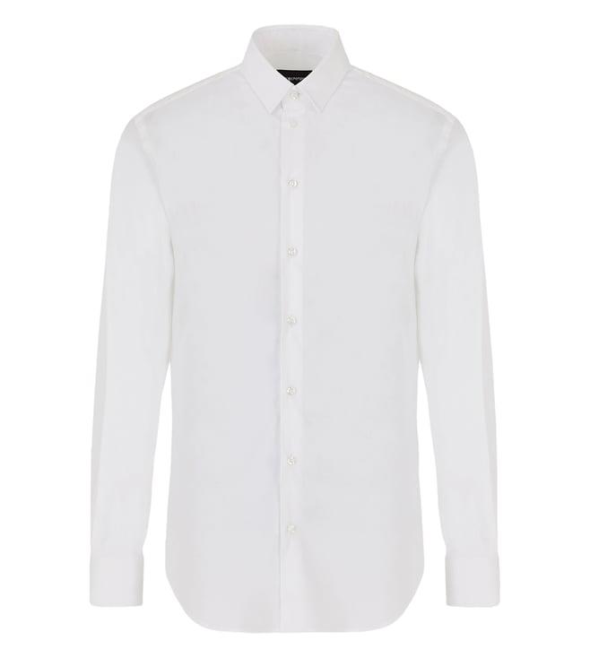 emporio armani white full sleeves solid pattern classic slim fit shirt