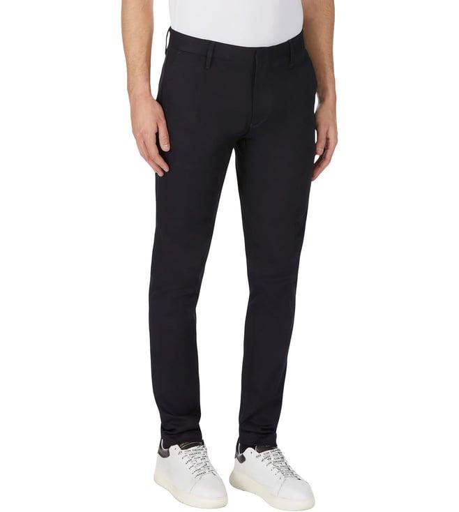 emporio armani blue solid single pleated trousers