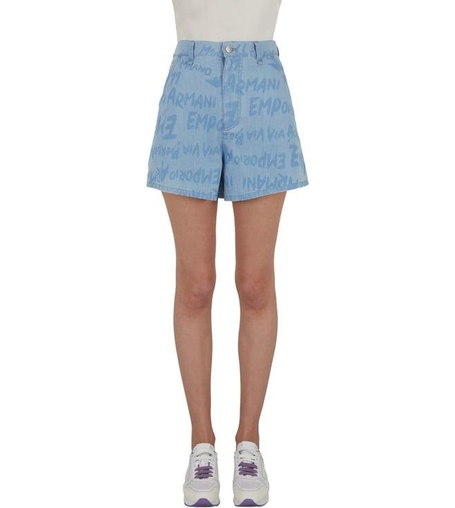 emporio armani blue allover logo print shorts