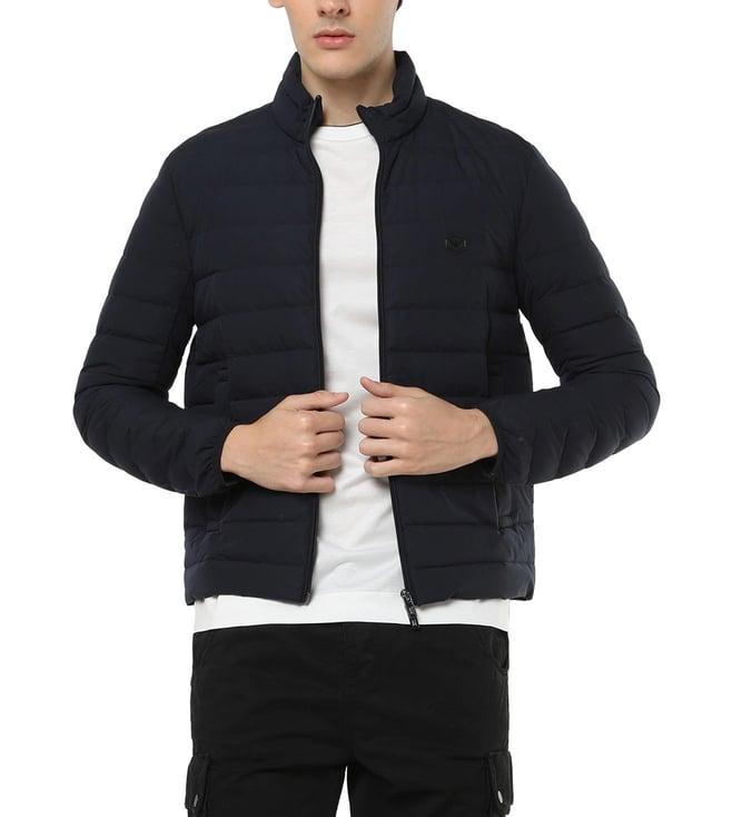 emporio armani navy regular fit polyester jacket