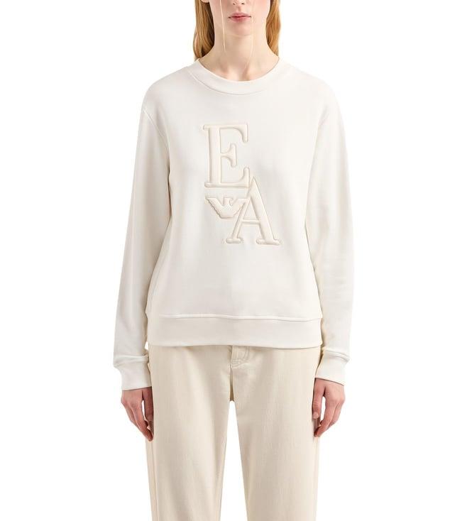 emporio armani white full-sleeves sweatshirt with embroidery logo on front