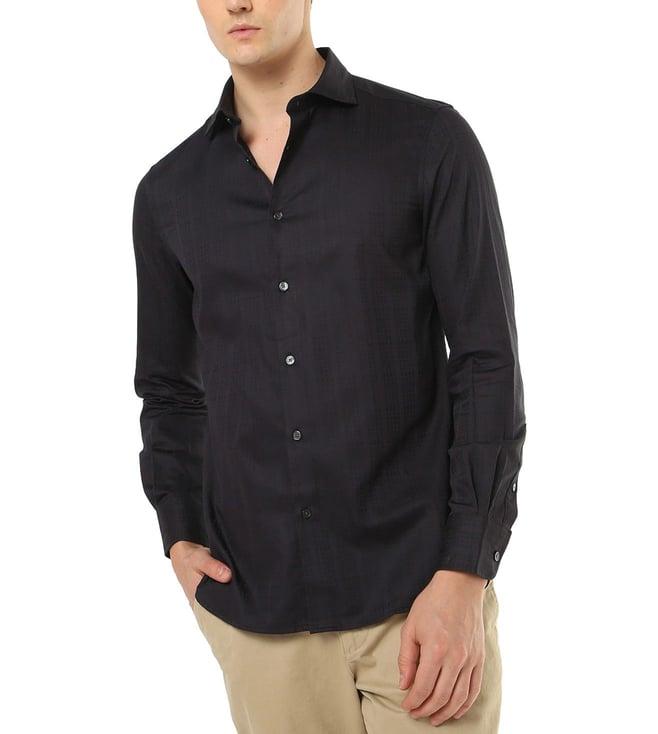 emporio armani blue regular fit cotton shirt