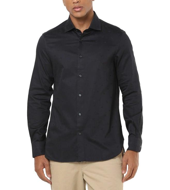 emporio armani blue regular fit cotton shirt