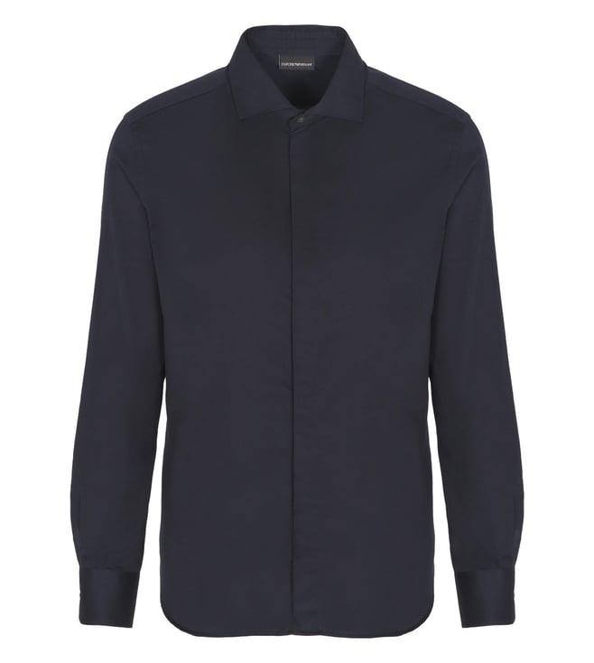 emporio armani blue regular fit cotton shirt