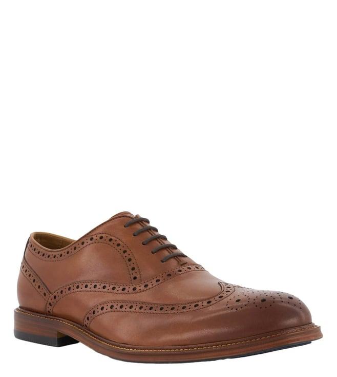 dune london men's solihull tan brogue shoes