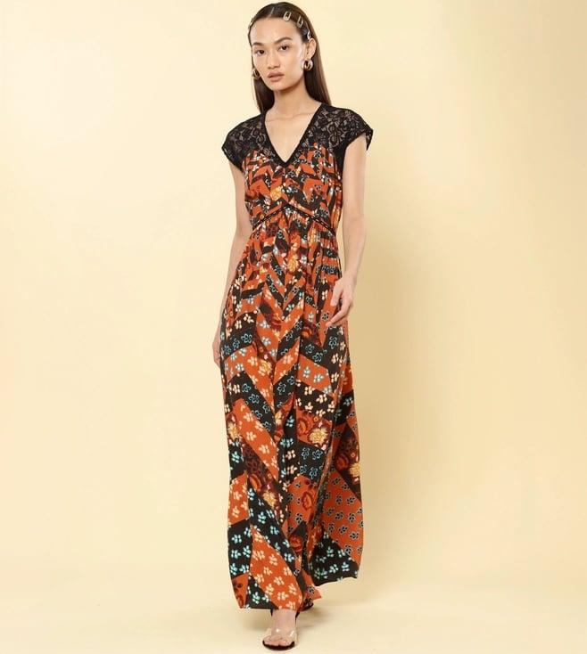 label ritu kumar rust floral printed long dress