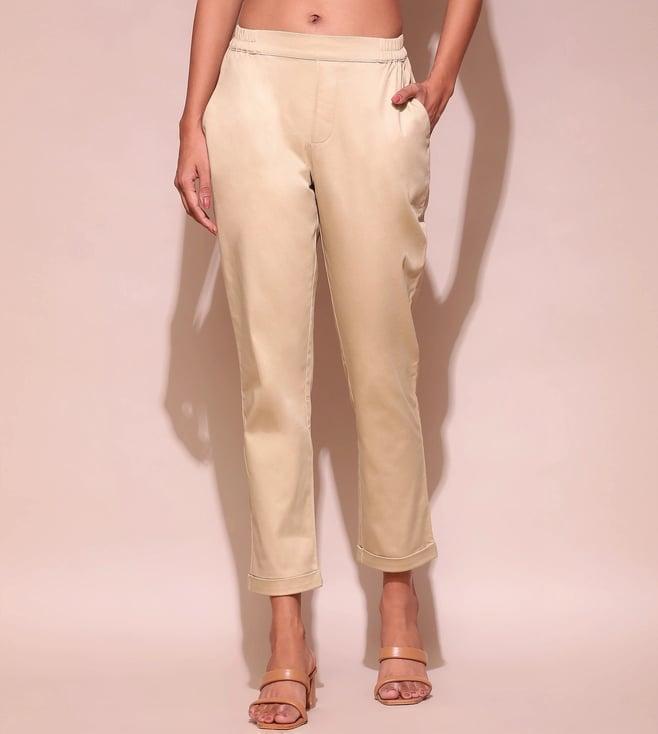 label ritu kumar beige tapered elasticated pant