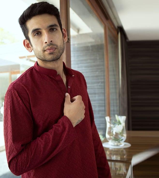 house of chikankari maroon cotton shahbaz chikankari cotton straight men's kurta