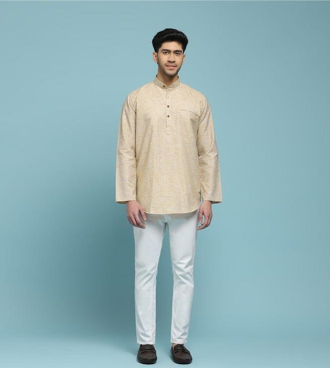 house of chikankari beige poly cotton poly cotton solid men's short kurta - beige